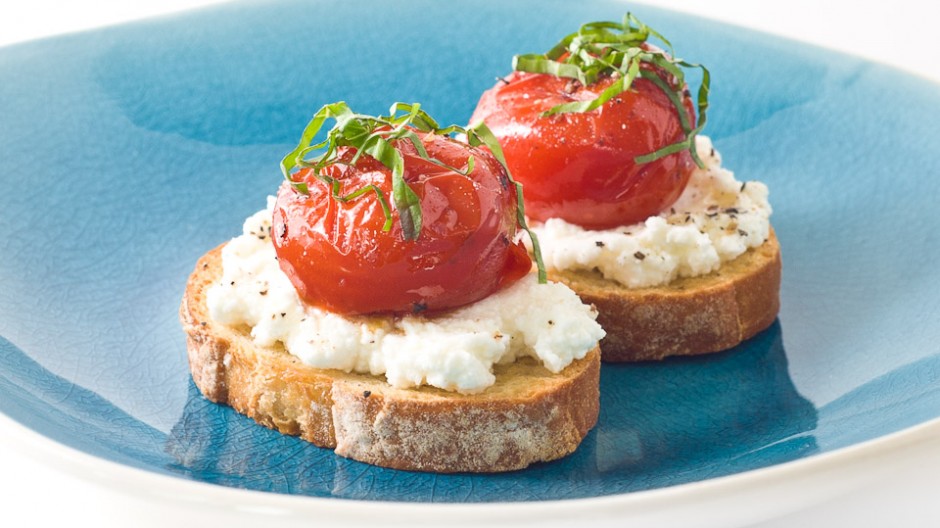 Crostini with Roasted Strawberry Tomatoes and Ricotta